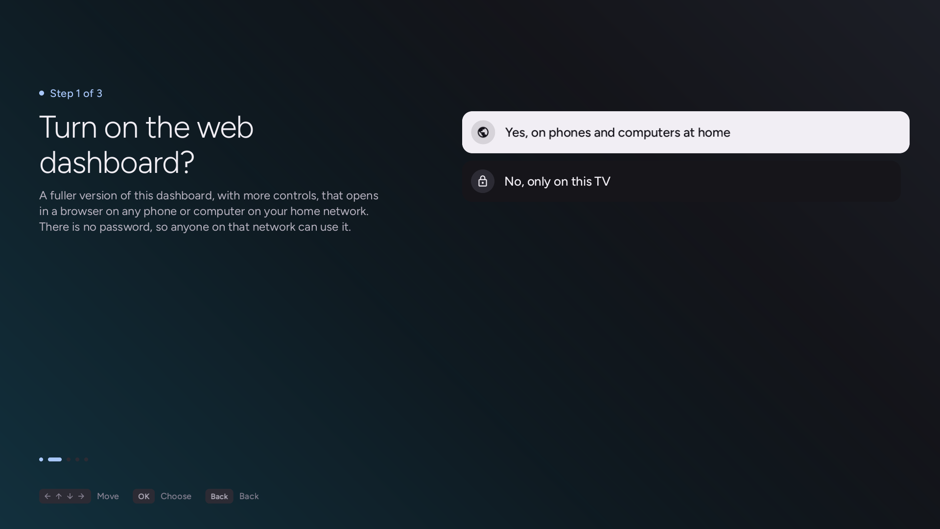 Network access selection in the Native Tv TV app setup wizard